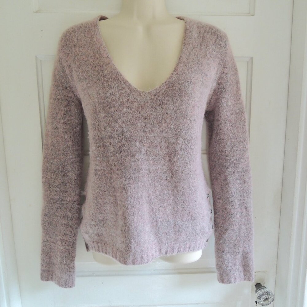 Anna Sui Mauve Mohair & Wool Blend V Neck Sweater S *Fits M